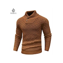 Sonbahar Yeni Moda Yuvarlak Yakalı Sade Kalınlaştırılmış Erkek Kazağı Kahverengi