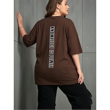 Uyguntarz Unisex Knowledge İs Power Baskılı Tasarım Tshirt Kahverengi