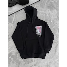 Snakewear Uzun Kol Kapşonlu Ön Ve Arka Baskılı Sweatshirt - Siyah Siyah
