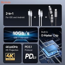 Ca-0450 Lightning Pd 36w - Type-c 100w Destekli2 Si Bir Arada Şarj Kablosu, Siyah