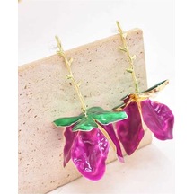 Ganzhoushop Yeşil Yeni Yaz Mor Mor Mor Küpe Kadınlar Için Géométrik Dangly Çiçek Desenli Alaşımlı Wv Mor