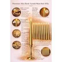 Gold Renk İnce Şamdan Mum Seti,25 Cm Uzunluk,10 Lu Paket, Dekoratif Taper, Şık Masa, Davet Ve Özel Gün Dekorasyonu İçin 6998