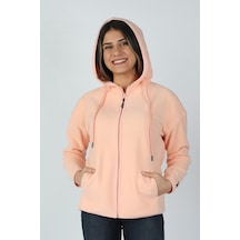 Kadın Kapüşonlu Önü Biyeli Fleto Cepli Polar Pembe