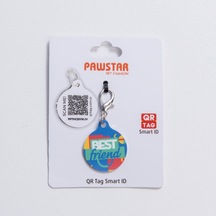 Best Friend Desenli Qr Tag Evcil Hayvan Künyesi İsimlik Pet Tag Köpek Künyesi Kedi Künyesi Qr Kodlu Künye Mavi