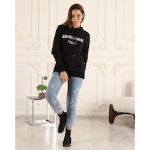 Siyah Renk Baskı Detaylı Unisex Sweatshirt Siyah