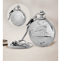 Hediye Vakti Kişiye Özel TCDD Tren Kabartmalı 20 MM Silver Köstekli Cep Saati