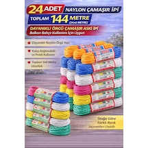 24 Adet Naylon Çamaşır İpi 6 Metre Dayanıklı Örgü Çamaşır Askı İpi Toplam 144 Metre Mavi