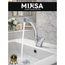 Mix Kuğu Banyo Lavabo Bataryası Çeşmesi Musluğu Çift Su Girişli Krom