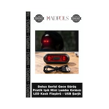 Delux Serisi Gece Sürüş Pratik Işık Mini Lamba Kırmızı Led Kask Flaşörü - Usb Şarjlı
