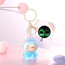 Karikatür Oturan Labubu Koyun Anahtarlık Kız Sırt Çantası Kolye Araba Açık Mavi