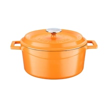 Metal Spring Serisi - Döküm Tencere, Yuvarlak, 24 Cm, Mat Emaye, Parlak Siyah Taban, Turuncu Belirtilmemiş