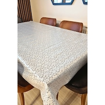 Dantel Görünümlü Üstü Şeffaf Kaplı Muşamba Masa Örtüsü -beyaz Renk-çiçek-farklı Ölçülerde Beyaz