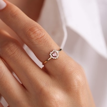 Altın Kalpli Yüzük Pink Topaz T12638 Renkli