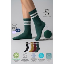 Socketta 5'li Karışık Renkli Üniseks Spor Pamuk Dikişsiz Esnek Havlu Taban Soket Çorap - Premium Bordo-beyaz-hardal-yeşil-siyah