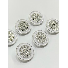 Taşlı Düğme /beyaz Mineli Gümüş Metalize / 6 Lı Set / 2,5 Cm