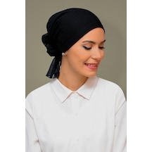 Hürrem Bone Siyah Pratik Hazır Geçmeli Tesettür Bone Petekli Güllü 1201 01 Siyah