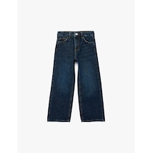Koton Pamuklu Kanat İşleme Detaylı Geniş Paça Denim Pantolon Orta İndigo 6skg40079ad İndigo