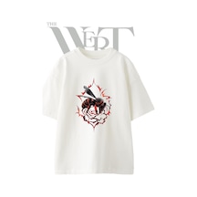 Thewert Kirmizi Ari Gul Tasarım Baskılı Ünisex Beyaz Oversize T-shirt