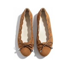 Ne&ve Shoes Taba Süet Biye Detaylı Kapsüllü Kadın Yuvarlak Buunlu Günlük Babet