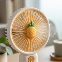 Mini-fan Taşınabilir El Fanı, Usb Şarjlı, 3 Kademeli Hız, Masaüstü Standlı, 16 Cm, 3 Kademeli Hız Ayarlı, Ananas Desenli, Sarı Acı Kahverengi