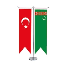 Masa Üstü Kırlangıç Türkmenistan + Türk Bayrağı + Krom T Direk Ma