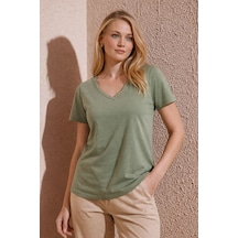 Fashion Friends V Yaka Kadın T-shirt 26y0478k1 Haki