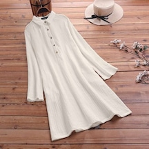 Barbora Günlük Rahat Baharlık Salaş Gömlek Yaka Elbise Bt405krem11 001