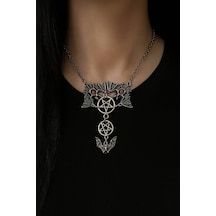 Şeytan Yarasa Ters Pentagram Unisex Gerdanlık Kolye Gotik Ve Mistik Tasarım Çok renkli