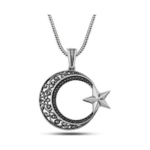 Hk Gümüş Erkek Kolye Zirkon Taşlı Desenli Ay Yıldız Gümüş Takı Hediyelik Ürünler-205644 Çok Renkli