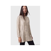 LC Waikiki Alıta Cıty Farkıyla Lcw Everyday Kahverengi Dalgıç Kumaşı Leopar Oversize Kadın Tunik Kahverengi - 931757963 Kahverengi