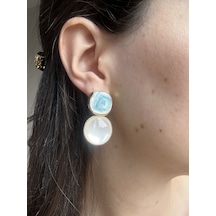 Turkuaz Mineli Çift Motif Küpe Altın