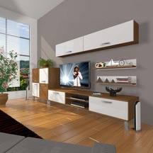 Decoraktiv Eko 6y Slm Dvd Krom Ayaklı Tv Ünitesi Tv Sehpası Ceviz - Beyaz