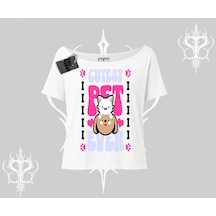 Tarzsokak Best Pet Ever Baskılı Kayık Yaka Tshirt Beyaz