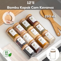 Porsima 3179 Vakumlu Bambu Kapaklı Cam Baharatlık Seti 12 Parça Şeffaf