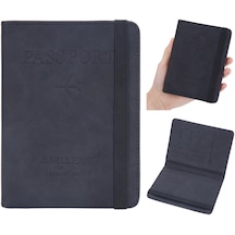 Cbtx Baellerry N2379 Elastik Bant Pu Deri Pasaport Kapağı Rfıd Engelleme Kartları Pasaport Tutucu Seyahat Cüzdanı - Siyah