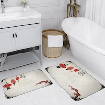 Rovigo Home Baskılı Kaymaz Taban 2 Li Banyo Paspas Takım Rvg5081-100X60-60X50 Çok Renkli