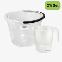 Wespa 2 Li Temizlik Seti 10 L Şeffaf Saplı Kova + 1750 Ml Şeffaf Maşrapa