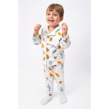 Miniğimin Cicileri Kaktüs Baskılı Karakterli Düğmeli Unisex Çocuk Pijama Su Yeşili