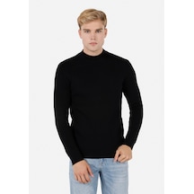 Colins Slim Fit Dik Yaka Jakarlı Erkek Siyah Kazak Cl1069886 Q1.v2 Blk Siyah