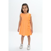 Toontoy Kız Çocuk Fırfır Ve Çıtçıt Detaylı Elbise Turuncu