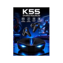 K55 Oyuncu Kulaklığı Bluetooth 5.4 Tws Kablosuz Kulaklık 65ms Düşük Gecikme Oyuncu Kulaklığı Hifi Stereo Ses Rgb Şarj Siyah - 936845714