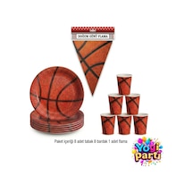 Basketbol Temalı Tabak Bardak Flama 8 Kişilik Doğum Günü Seti Turuncu Tüm Yaşlar
