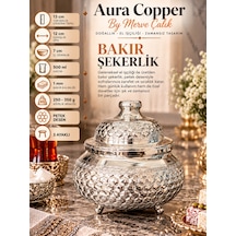 Aura Copper Kapaklı Bakır Şekerlik 3 Ayaklı El İşlemeli Lokumluk Gümüş Renk-petek