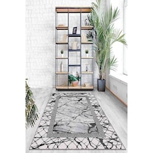 Gri Çerçeveli Kaymaz Tabanlı Makinede Yıkanabilir Halı Ar961n11