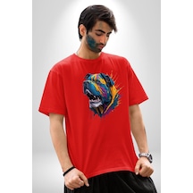 Köpek Saint Bernard Havlama Pamuklu Bisiklet Yaka Unisex Oversize Boyfriend Dijital Baskılı Kırmızı T-shirt Kırmızı