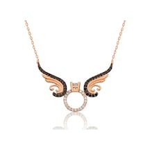925 Ayar Gümüş Tek Taş Melek Kadın Gümüş Kolye Rose Gold