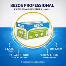 Bezos Professional Z Katlamalı Dispenser Havlu 2 Katlı %100 Selüloz 20x22 Cm 12 Li Koli