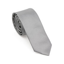 Gri Oxford Model Mendilli Slim Kravat - Brianze Mkas - 9 Gri