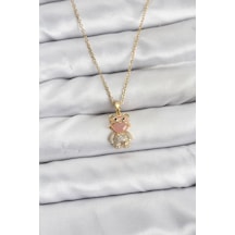 316l Çelik Zincir Gold Renk Teddy Bear Model Zirkon Taşlı Kadın Ke Çok Renkli