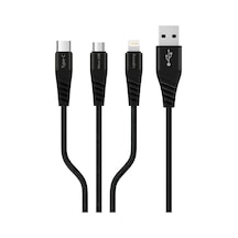 Polosmart Pbs412 Type-c / Micro Usb / Lightning 3 İn 1 Şarj Kablosu 1.2 Metre Siyah